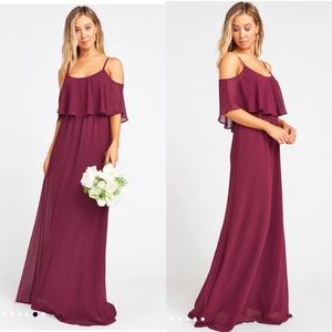 show me your mumu | caitlin ruffle maxi dress merlot chiffon xxs